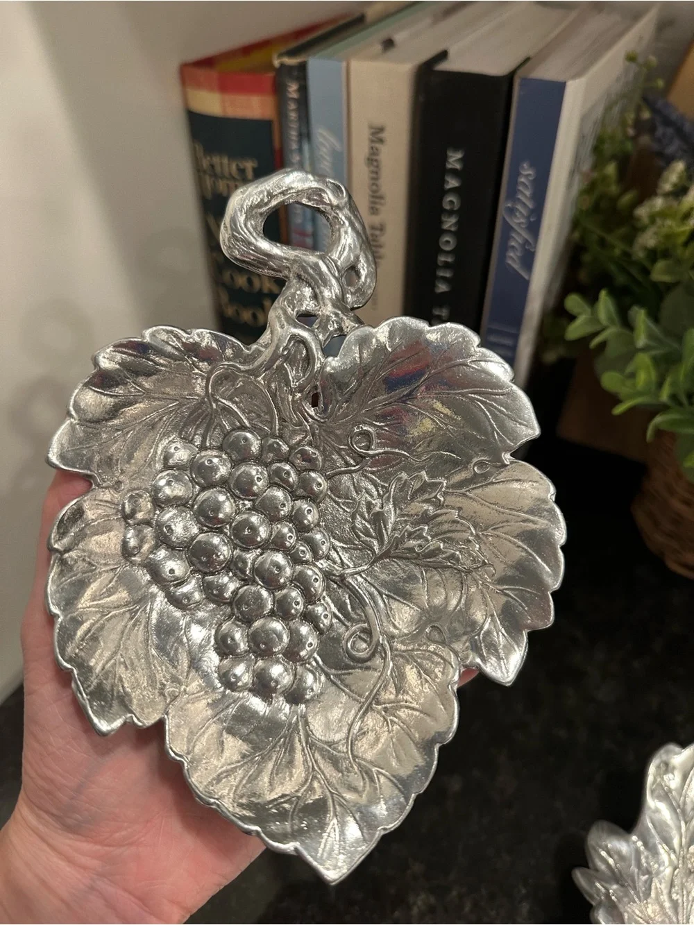 Arthur Court Aluminum Chip & Dip Platter Grape & Leaf Pattern